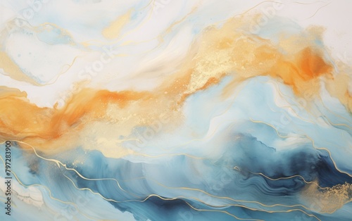 Abstract Artistic Background with Blue and Gold Swirls