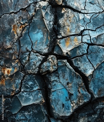 Close-up of Cracked Blue Stone Texture