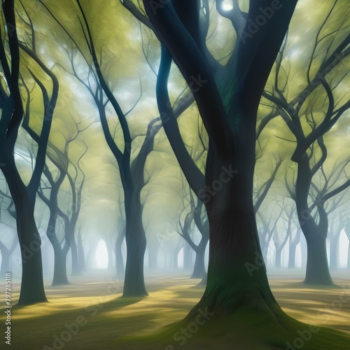 A digital forest of abstract trees swaying in a virtual breeze  their branches reaching for the sky  creating a sense of movement and life  inspiring contemplation and reflection4