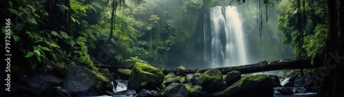 Majestic Waterfall in Lush Green Forest