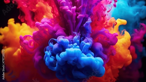 Vibrant explosion of colored ink in water