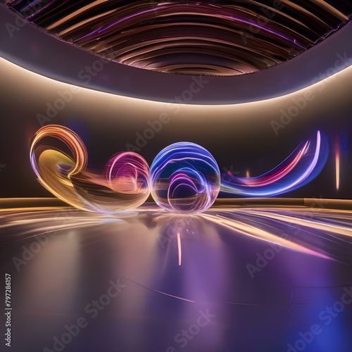 Spheres of light moving and interacting in a choreographed dance of motion and light, creating a mesmerizing visual effect, engaging the viewer's senses and imagination in a playful dance4