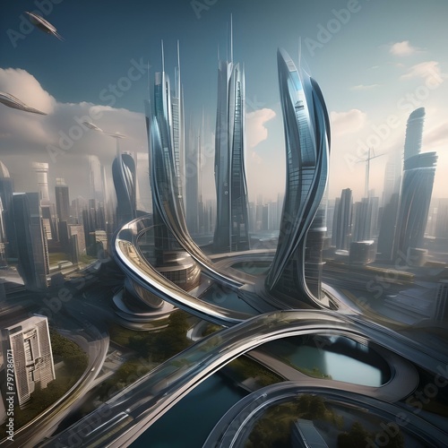 A futuristic cityscape with buildings and structures bending and twisting in a surreal and futuristic manner, as if alive with motion, inspiring imagination and creativity in the viewer4