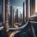 A futuristic cityscape with buildings and structures bending and twisting in a surreal and futuristic manner, as if alive with motion, inspiring imagination and creativity in the viewer3