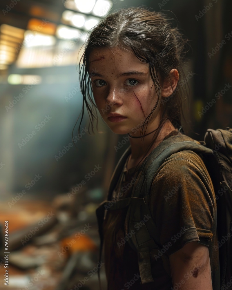 Portrait of a young woman in a post-apocalyptic setting Portrait of a young woman in a post-apocalyptic setting