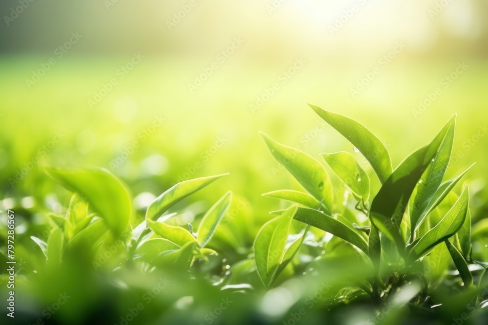 Obraz premium Green tea plant backgrounds outdoors.