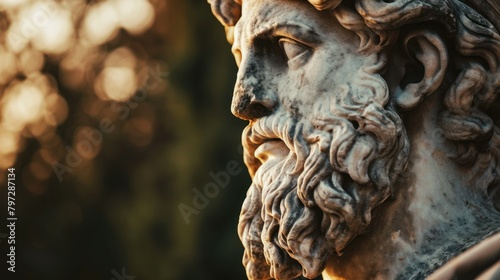 Close-up of an Ancient Sculpture at Sunset