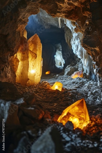 Mystical Crystal Cave Illuminated by Warm Light