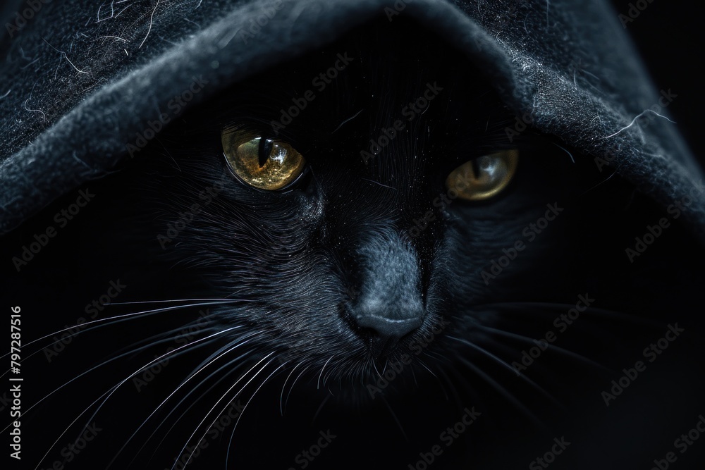 Mysterious black cat peeking from the shadows