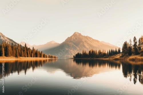 Landscape lake panoramic mountain. photo