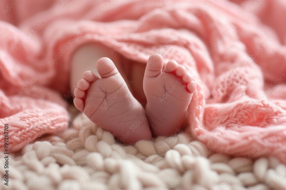 Newborn baby feet blanket pink comfortable. Newborn baby feet blanket pink comfortable.