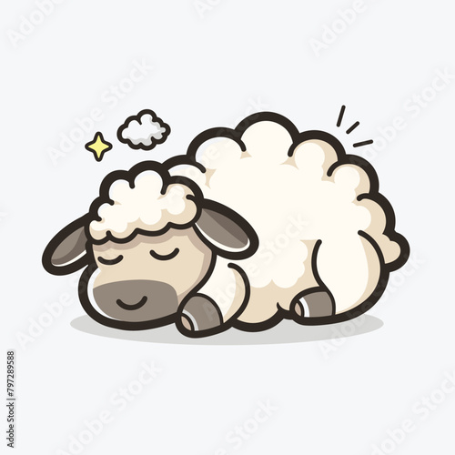 Cute cartoon sheep sleeping simple flat vector illustration