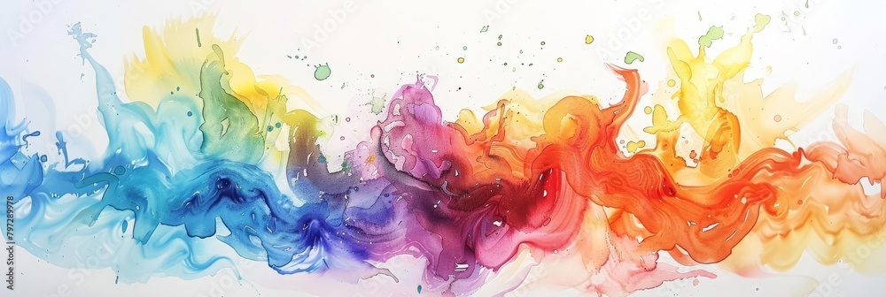 Colorful watercolor painting of a rainbow.