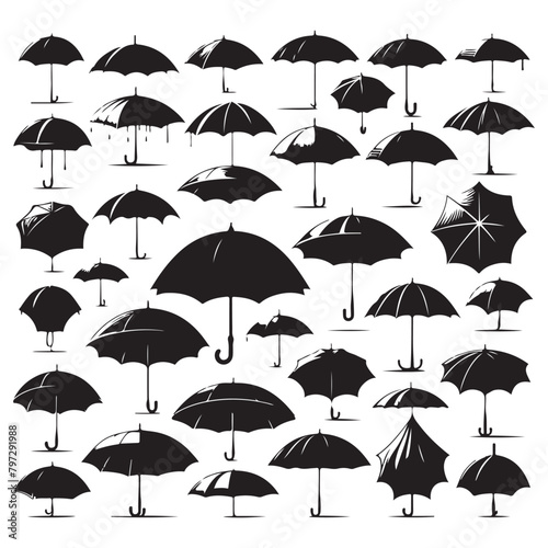 Black silhouette set of various umbrellas, vector illustration photo