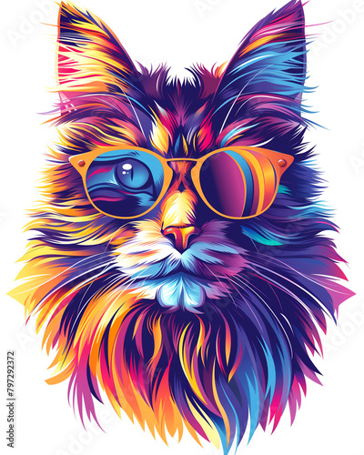 A cat with a colorful mane and sunglasses on its face © Bonya Sharp Claw