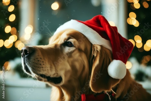 'hat retriever santa christmas golden adorableanimalboxbreedchristmascloseupdecorationdogdomesticfunnyfurgoldhappyholidaymammalnewpetpuppyredretrieverroomsantachristmasyearyoung adorable animal box'