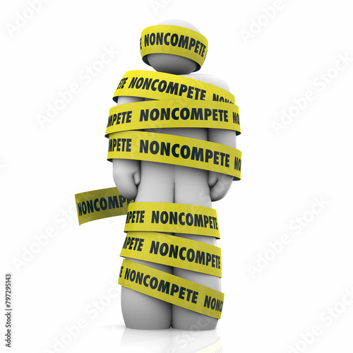 Noncompete Clause Agreement Person Worker Employee Trapped Wrapped in Tape No Competition 3d Illustration