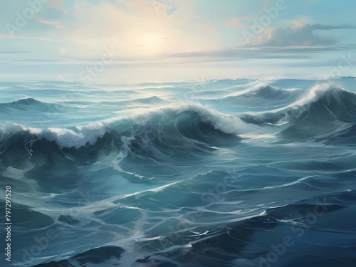 landscape of high waves crashing against the coastline. illustration for banner, poster, web, social media. generative ai