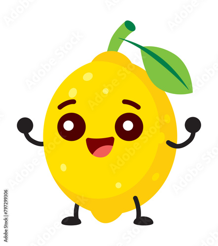 Cartoon cute happy lemon fruit vector character illustration © charactoon