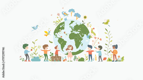 Vector flat illustration little people prepare for Earth day