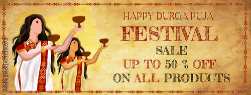 Durga puja Festival Sale Poster Design Template , happy durga puja festival sale banner template design photo