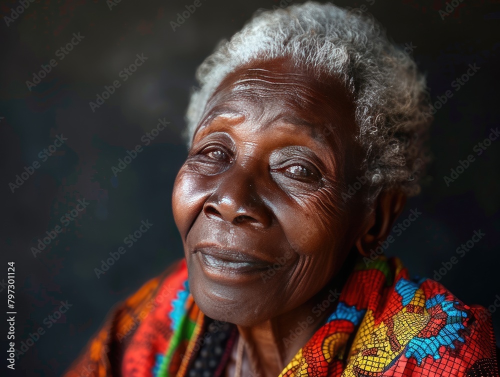 Portrait photo of elderly African women with dark background