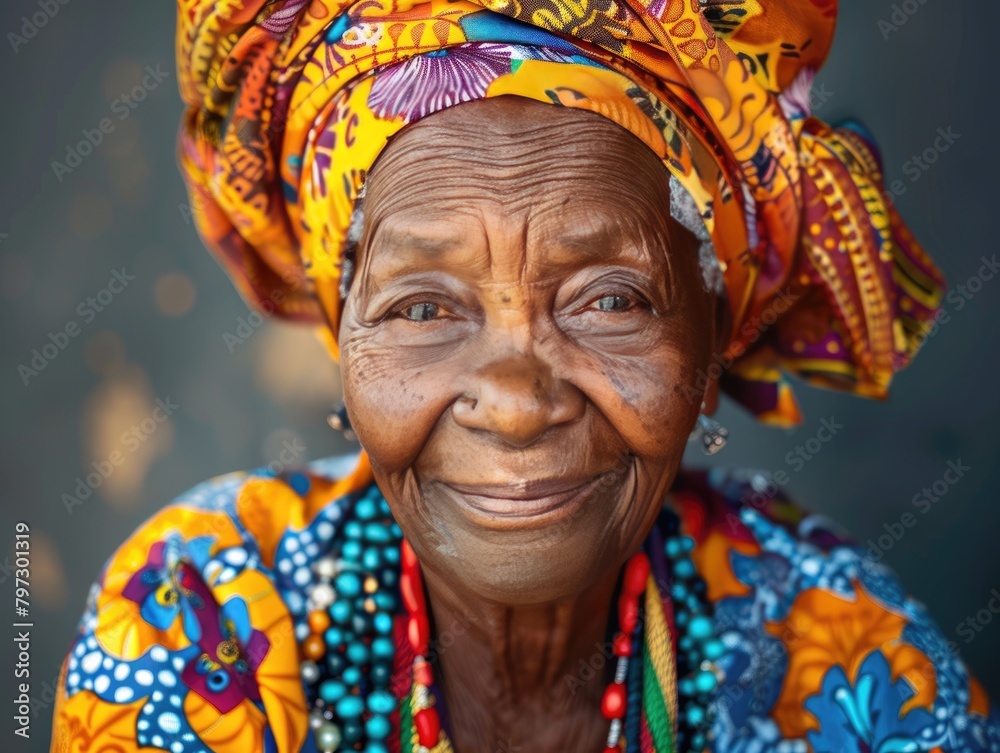 Obraz premium Portrait photo of elderly African women with dark background