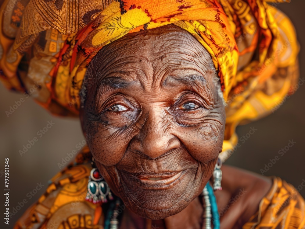 Portrait photo of elderly African women with dark background
