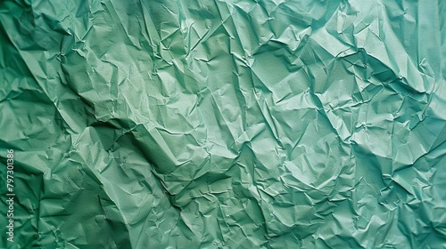 Green creased crumpled paper background grunge texture backdrop.