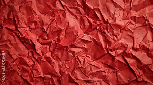 Red creased crumpled paper background grunge texture backdrop.