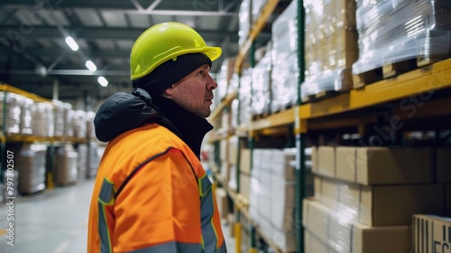 A logistics health and safety officer inspecting a warehouse facility 