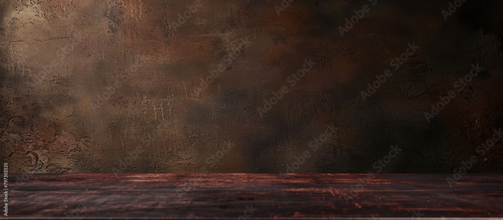 Dark background sets the scene for a wooden table showcased in close-up detail with a subtle glow