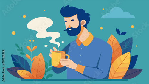 He takes a deep breath and savors the moment content in the ritual of brewing his own herbal tea..