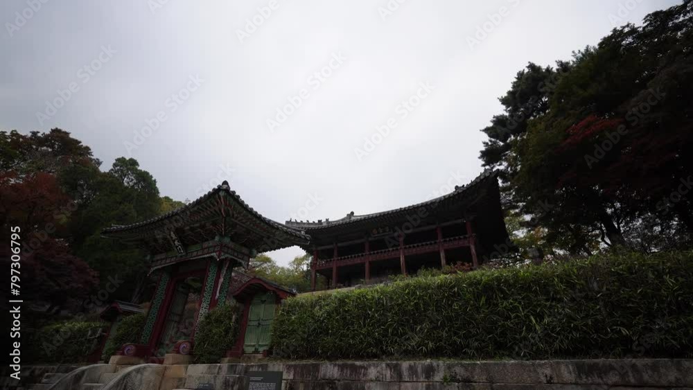 a traditional Korean pavilion with intricate designs at Changdeokgung Palace’s Secret Garden in Seoul, exuding cultural heritage and serene ambiance. a traditional Korean pavilion with intricate designs at Changdeokgung Palace’s Secret Garden in Seoul, exuding cultural heritage and serene ambiance.