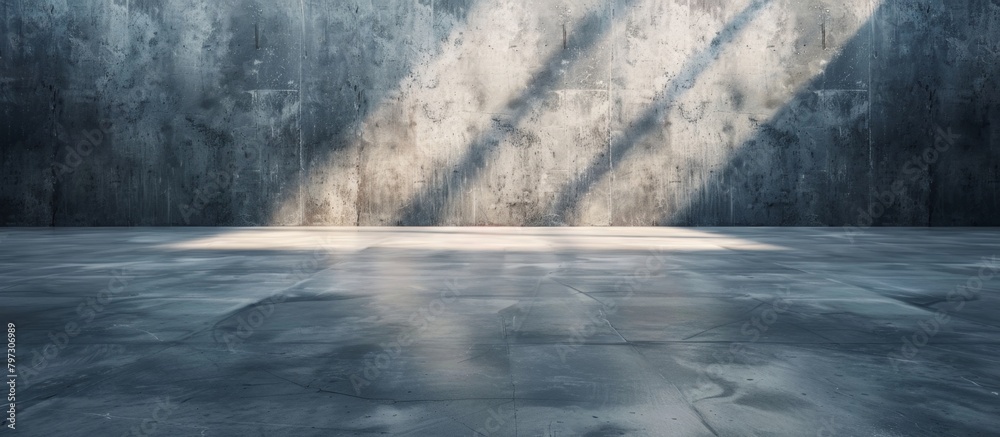 An interior space is shown up-close, emphasizing a bare room with a concrete wall and floor, creating a minimalist industrial look An interior space is shown up-close, emphasizing a bare room with a concrete wall and floor, creating a minimalist industrial look