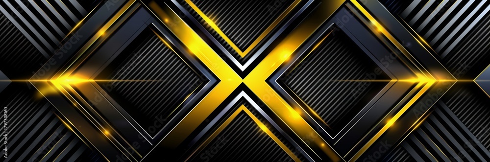 Dark blue elegant, futuristic, modern abstract background pattern with gilded gold and silver triangular shape line patterns in gold. Panoramic wallpaper background. Generative AI. Dark blue elegant, futuristic, modern abstract background pattern with gilded gold and silver triangular shape line patterns in gold. Panoramic wallpaper background. Generative AI.