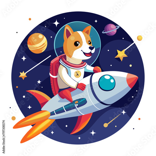 Determined dog astronaut piloting a spaceship through the cosmos, with constellations twinkling around them