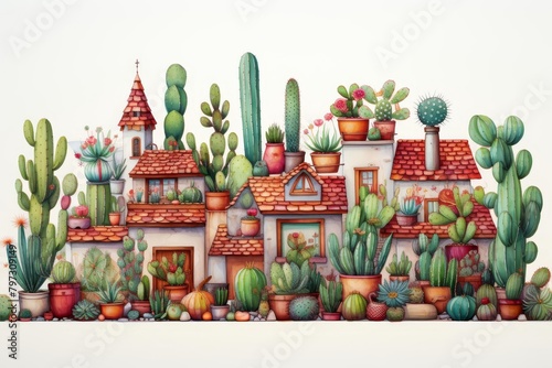 Cacti Fiesta Illustrate a group of cacti and succulents having a party, complete with tiny festive decorations photo