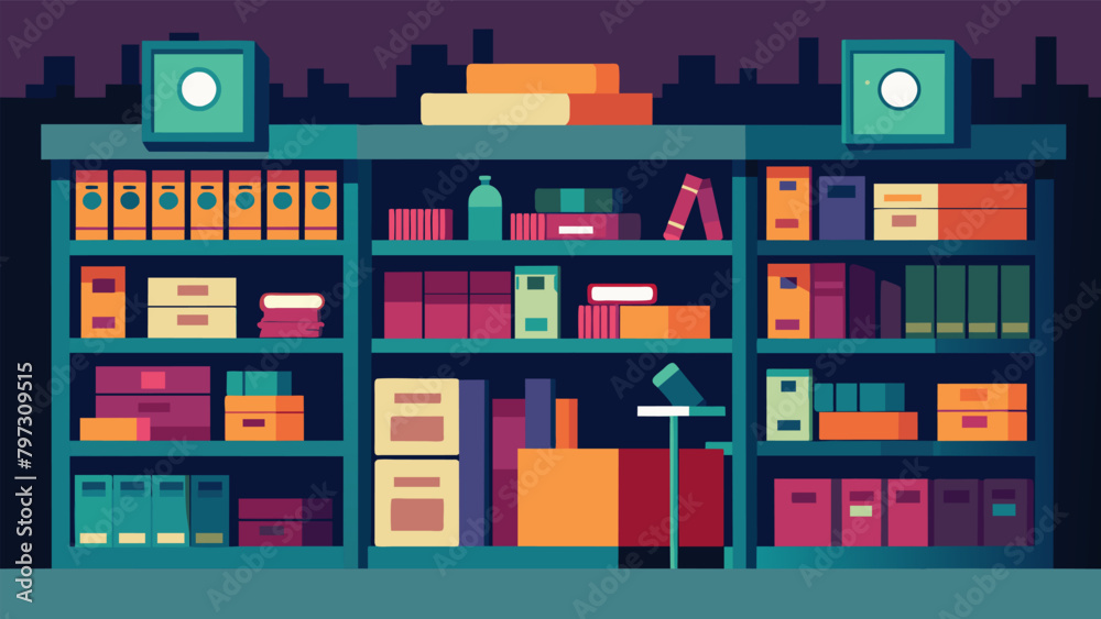 A room filled with shelves upon shelves of meticulously organized memory boxes each containing a physical representation of a past experience.. A room filled with shelves upon shelves of meticulously organized memory boxes each containing a physical representation of a past experience..