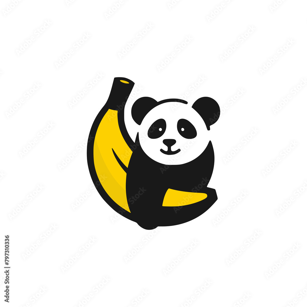 panda banana logo vector illustration template design panda banana logo vector illustration template design