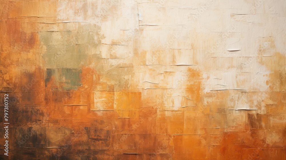 a wall with orange and white paint