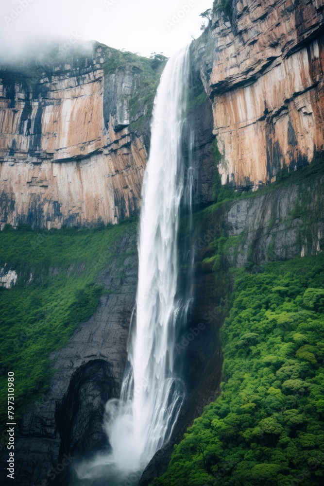 Fototapeta premium a waterfall in a rocky cliff