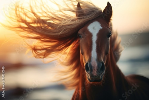 a horse with a long mane photo