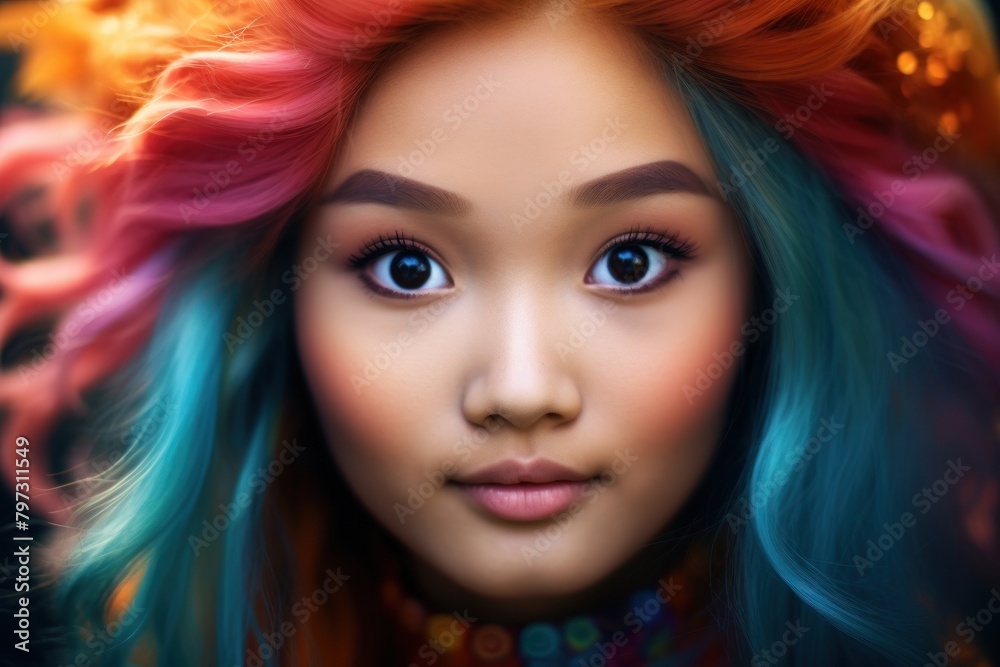 a woman with multi colored hair a woman with multi colored hair