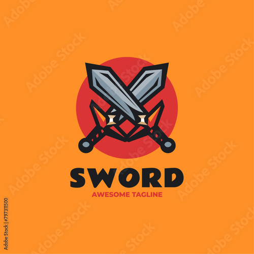 Vector Logo Illustration Sword Simple Mascot Style.