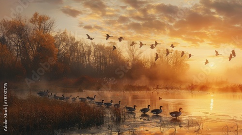 The haunting cry of migrating geese heralds the changing of the seasons in the northern hemisphere. photo