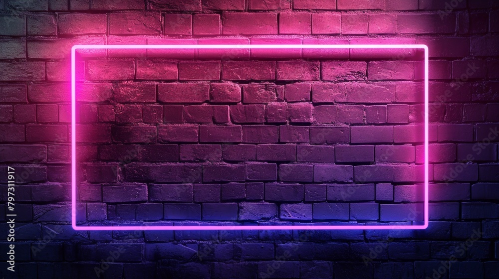 Blank rectangle neon light, electric power around frame lights. Empty background Blank rectangle neon light, electric power around frame lights. Empty background