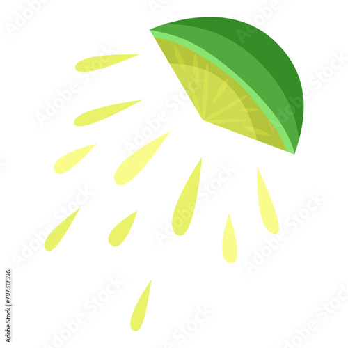 Half ripe lime with drops. Juicy citrus fruit isolated on white background