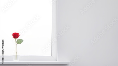 a white window sill with a white wall photo