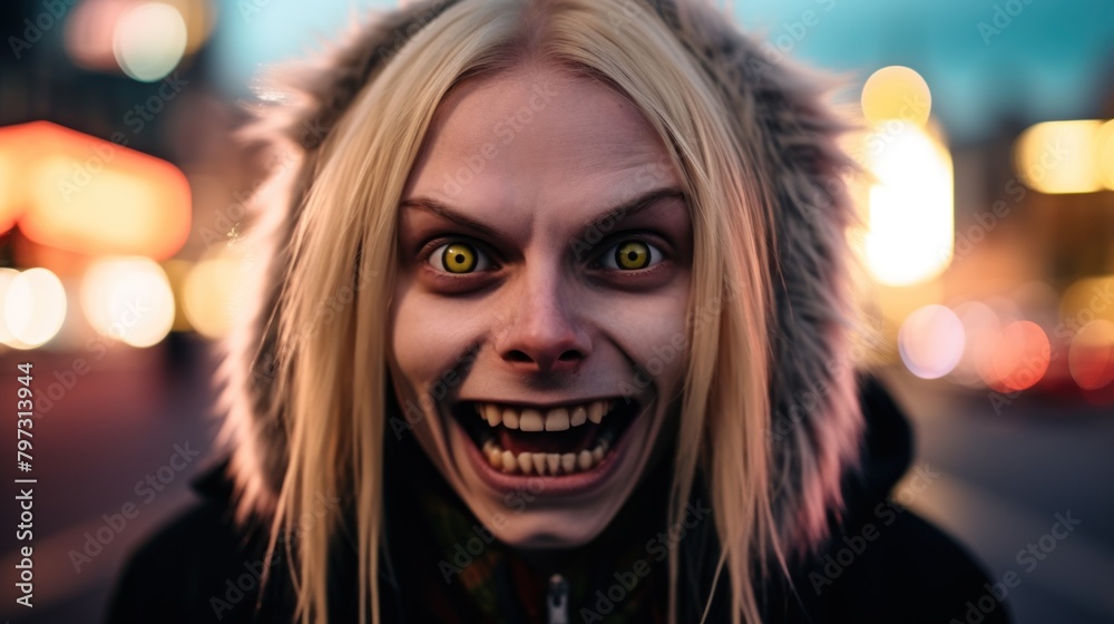 a person with long blonde hair and yellow eyes a person with long blonde hair and yellow eyes